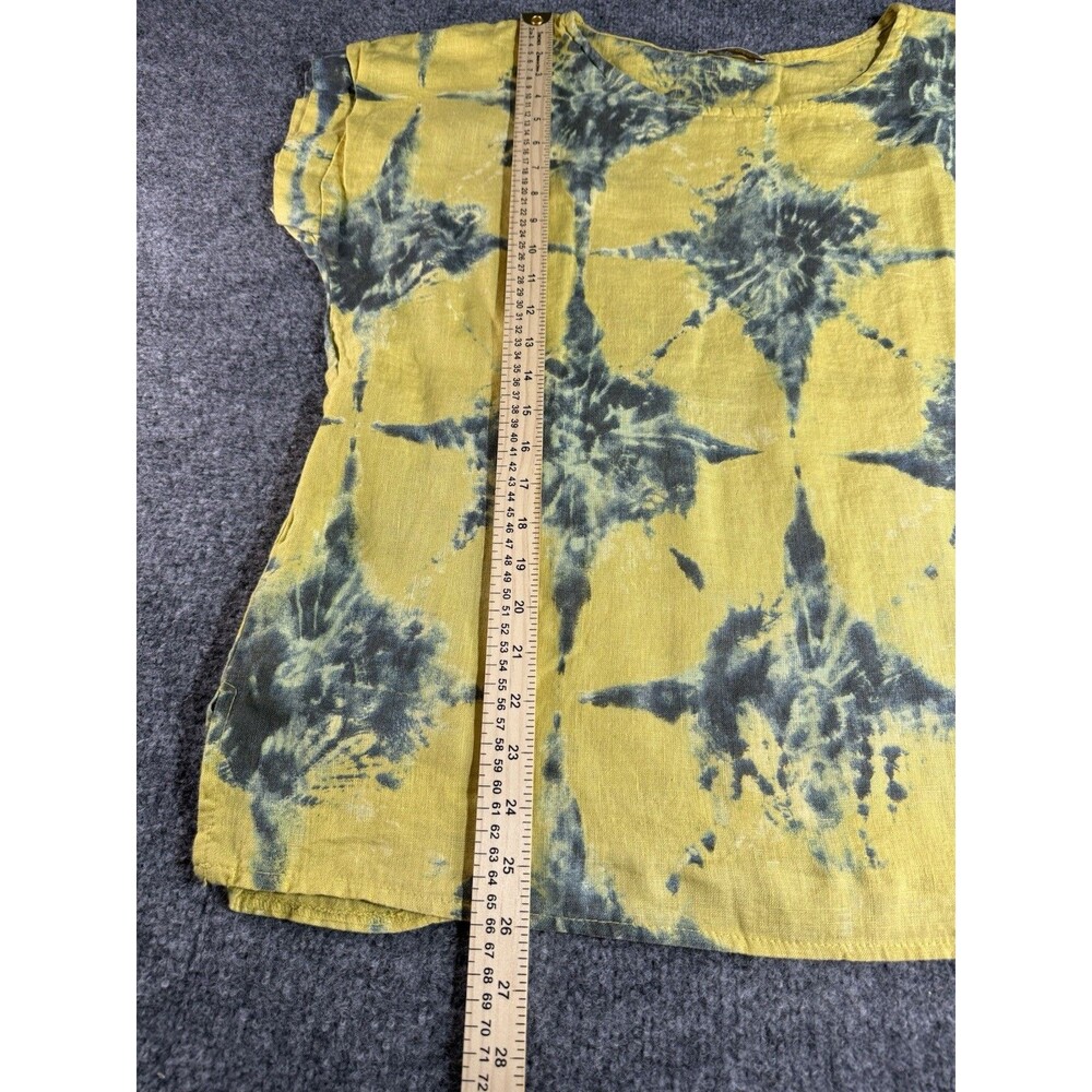 Bellambra Women’s Linen Tie‑Dye Blouse Yellow/Blue – Size Medium – Made in Italy - Picture 2 of 6